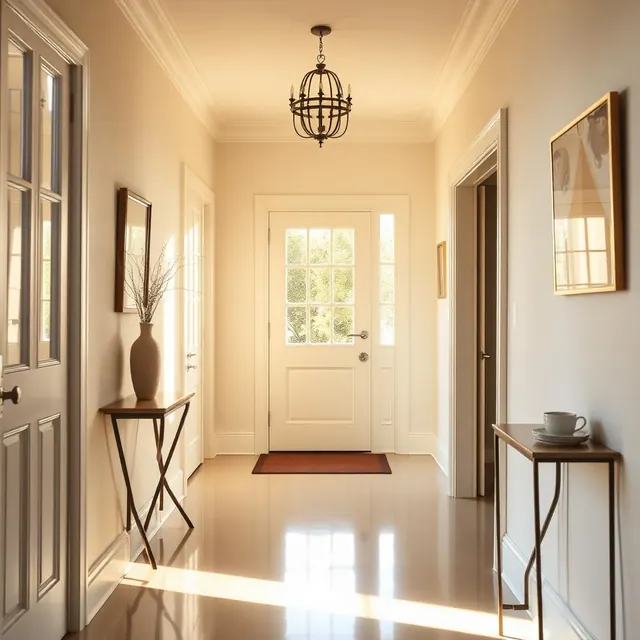 Clean entryway with polished floors after a post-construction cleaning